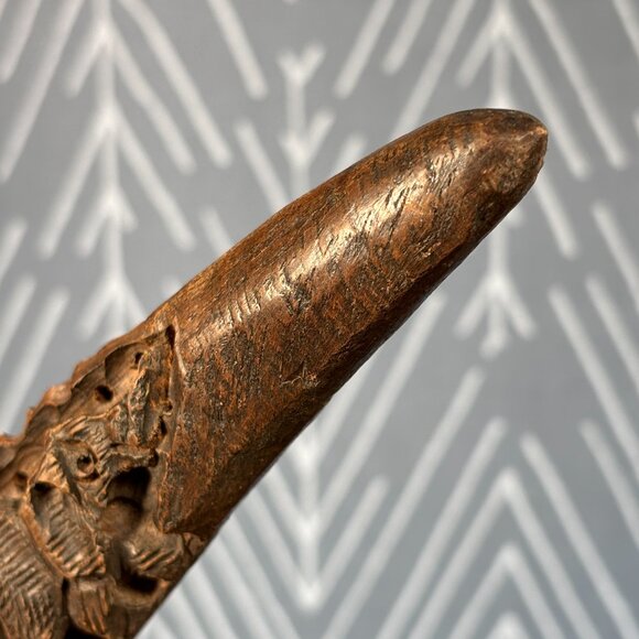 Vintage Hand Carved Wood Elephant Tusk Bookends or Sculptures on Brass Bases - Picture 15 of 17